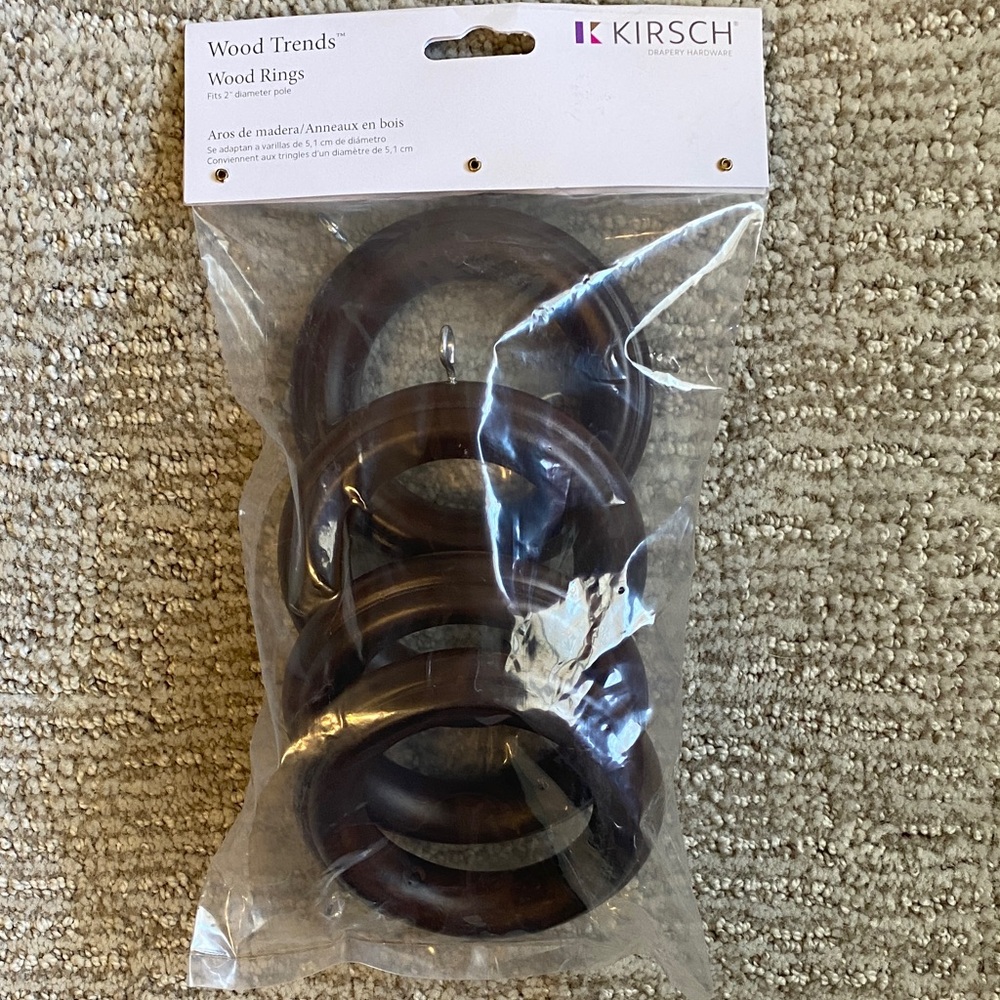 NEW - 4 Pack Kirsch Wood Curtain Rings (Coffee)
